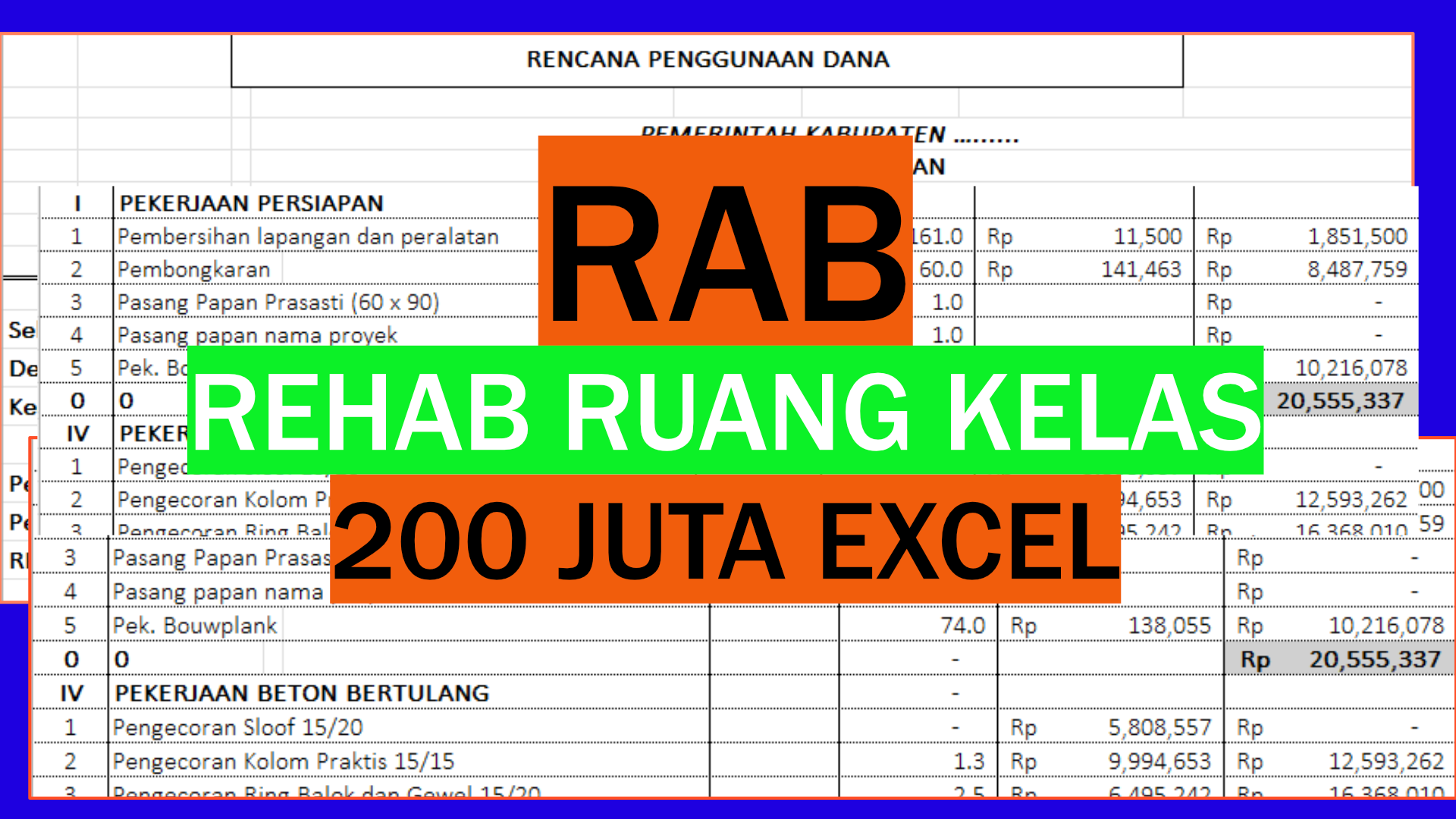 Contoh RAB Rehab Ruang Kelas SD 150 Juta dalam Format Excel Terlengkap