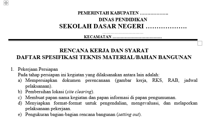 Ini Adalah RKS pada Rehabilitasi Ruang Kelas SD